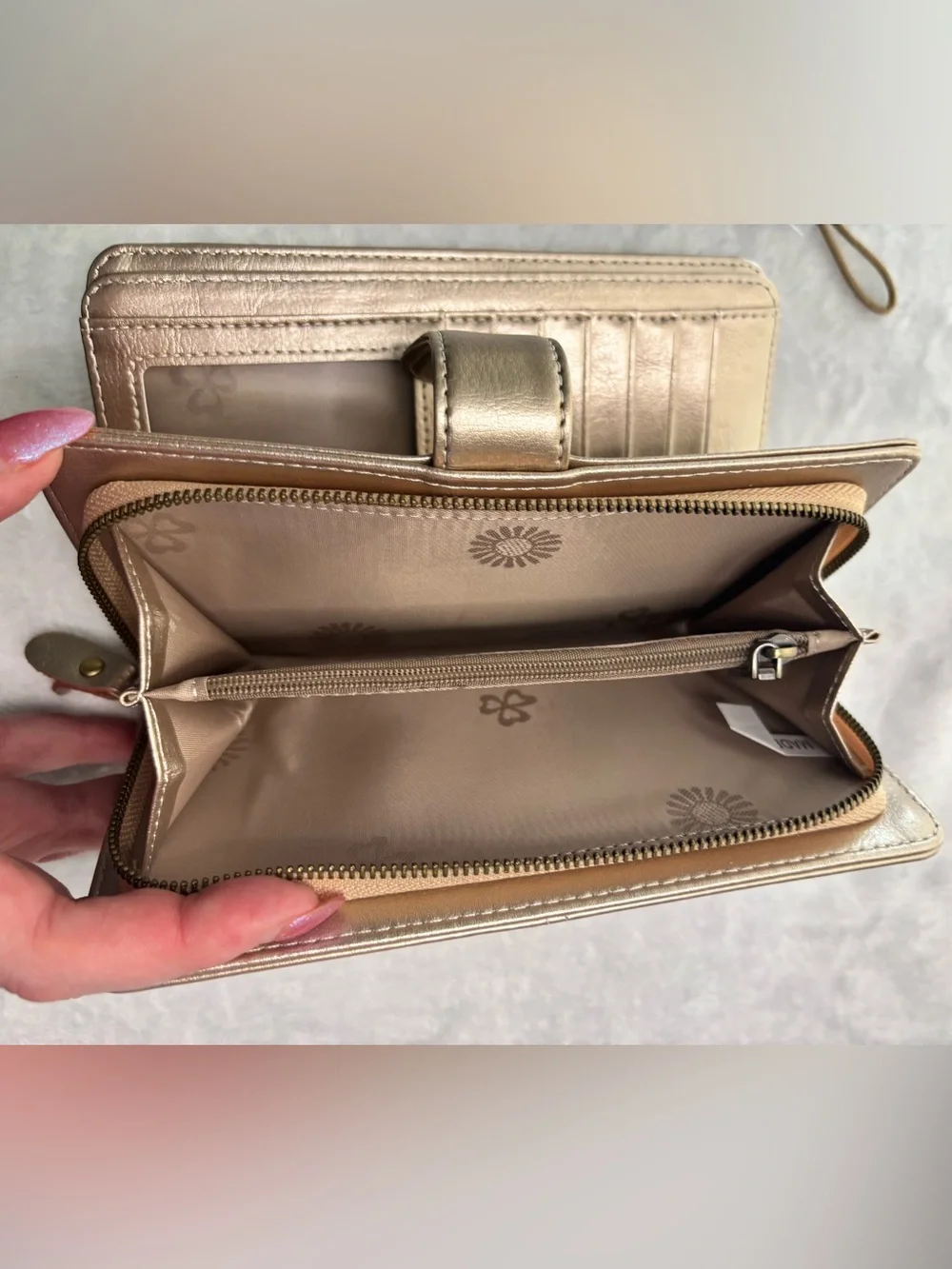 NWOT Metallic Gold Women's Wristlet Wallet with Decorative Snap
